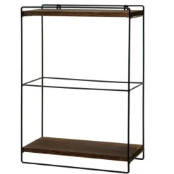 BERLINLODGE Wandregal HxBxT 50x35x17cm Massiv-Holz Metall Industrial 2 Regalböden Dunkelbraun Hängeregal Regal Küchenregal