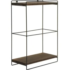 BERLINLODGE Wandregal HxBxT 50x35x17cm Massiv-Holz Metall Industrial 2 Regalböden Dunkelbraun Hängeregal Regal Küchenregal