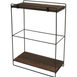 BERLINLODGE Wandregal HxBxT 50x35x17cm Massiv-Holz Metall Industrial 2 Regalböden Dunkelbraun Hängeregal Regal Küchenregal