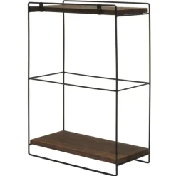 BERLINLODGE Wandregal HxBxT 50x35x17cm Massiv-Holz Metall Industrial 2 Regalböden Dunkelbraun Hängeregal Regal Küchenregal