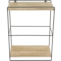 BERLINLODGE Wandregal HxBxT 50x35x17cm Massiv-Holz Metall Industrial 2 Regalböden Natur Hängeregal Regal Küchenregal