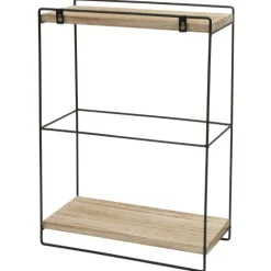 BERLINLODGE Wandregal HxBxT 50x35x17cm Massiv-Holz Metall Industrial 2 Regalböden Natur Hängeregal Regal Küchenregal