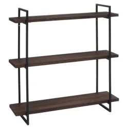 BERLINLODGE Wandregal HxBxT 60x60x18cm 3 Regalböden Massiv-Holz Industrial Dunkelbraun Hängeregal Schweberegal