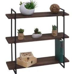 BERLINLODGE Wandregal HxBxT 60x60x18cm 3 Regalböden Massiv-Holz Industrial Dunkelbraun Hängeregal Schweberegal