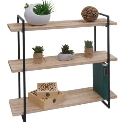 BERLINLODGE Wandregal HxBxT 60x60x18cm 3 Regalböden Massiv-Holz Industrial Natur Hängeregal Schweberegal