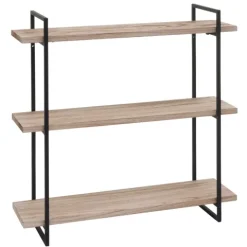 BERLINLODGE Wandregal HxBxT 60x60x18cm 3 Regalböden Massiv-Holz Industrial Natur Hängeregal Schweberegal