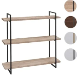 BERLINLODGE Wandregal HxBxT 60x60x18cm 3 Regalböden Massiv-Holz Industrial Natur Hängeregal Schweberegal