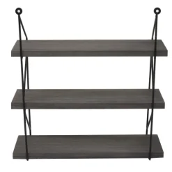 BERLINLODGE Wandregal HxBxT 40x40x13cm 3 Regalböden Metall Massiv-Holz Industrial Dunkelgrau| Hängeregal Schweberegal Regal