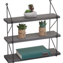 BERLINLODGE Wandregal HxBxT 40x40x13cm 3 Regalböden Metall Massiv-Holz Industrial Dunkelgrau| Hängeregal Schweberegal Regal