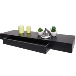 BERLINLODGE Wandregal HxBxT 8x80x25cm Schublade Massiv-Holz Schwarz| Schweberegal Wandboard Hängeregal Regal