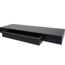 BERLINLODGE Wandregal HxBxT 8x80x25cm Schublade Massiv-Holz Schwarz| Schweberegal Wandboard Hängeregal Regal