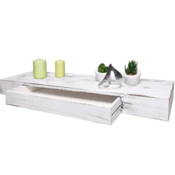 BERLINLODGE Wandregal HxBxT 8x80x25cm Schublade Massiv-Holz Weiß Schweberegal Wandboard Hängeregal Regal
