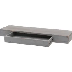 BERLINLODGE Wandregal HxBxT 8x80x25cm Schweberegal Wandboard Hängeregal Regal Schublade Massiv-Holz Grau shabby