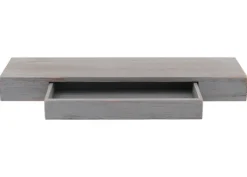 BERLINLODGE Wandregal HxBxT 8x80x25cm Schweberegal Wandboard Hängeregal Regal Schublade Massiv-Holz Grau shabby