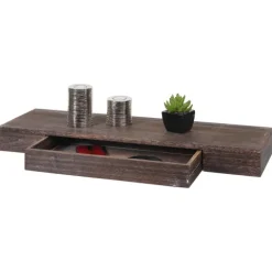 BERLINLODGE Wandregal HxBxT 8x80x25cm Schweberegal Wandboard Hängeregal Regal Schublade Massiv-Holz Braun shabby