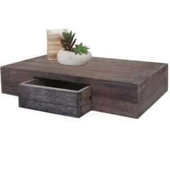 BERLINLODGE Wandregal Ilse HxBxT 8x40x25cm Regal Hängeregal mit Schublade 40cm Braun shabby