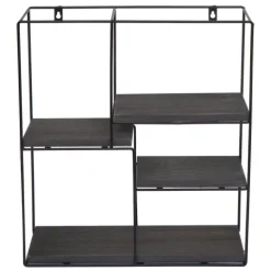 BERLINLODGE Wandregal rechteckig HxBxT 51x40x11cm 4 Regalböden Metall Massiv-Holz Industrial Dunkelgrau| Hängeregal Schweberegal Regal