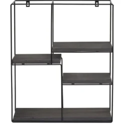 BERLINLODGE Wandregal rechteckig HxBxT 51x40x11cm 4 Regalböden Metall Massiv-Holz Industrial Dunkelgrau| Hängeregal Schweberegal Regal