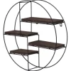 BERLINLODGE Wandregal rund HxBxT 45x45x11cm 4 Regalböden Metall Massiv-Holz Industrial Dunkelbraun| Hängeregal Schweberegal Regal