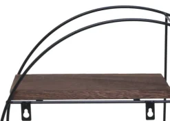 BERLINLODGE Wandregal rund HxBxT 45x45x11cm 4 Regalböden Metall Massiv-Holz Industrial Dunkelbraun| Hängeregal Schweberegal Regal