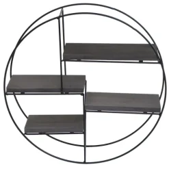 BERLINLODGE Wandregal rund HxBxT 45x45x11cm 4 Regalböden Metall Massiv-Holz Industrial Dunkelgrau| Hängeregal Schweberegal Regal