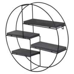 BERLINLODGE Wandregal rund HxBxT 45x45x11cm 4 Regalböden Metall Massiv-Holz Industrial Dunkelgrau| Hängeregal Schweberegal Regal