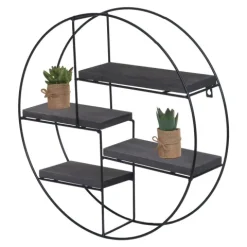 BERLINLODGE Wandregal rund HxBxT 45x45x11cm 4 Regalböden Metall Massiv-Holz Industrial Dunkelgrau| Hängeregal Schweberegal Regal