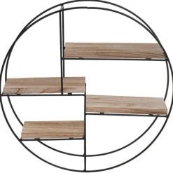 BERLINLODGE Wandregal rund HxBxT 45x45x11cm 4 Regalböden Metall Massiv-Holz Industrial Natur| Hängeregal Schweberegal Regal