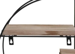 BERLINLODGE Wandregal rund HxBxT 45x45x11cm 4 Regalböden Metall Massiv-Holz Industrial Natur| Hängeregal Schweberegal Regal