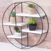 BERLINLODGE Wandregal rund HxBxT 45x45x11cm 4 Regalböden Metall Massiv-Holz Industrial Weiß Hängeregal Schweberegal Regal