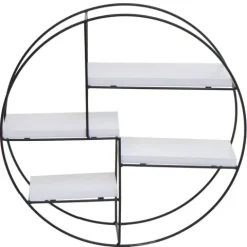 BERLINLODGE Wandregal rund HxBxT 45x45x11cm 4 Regalböden Metall Massiv-Holz Industrial Weiß Hängeregal Schweberegal Regal