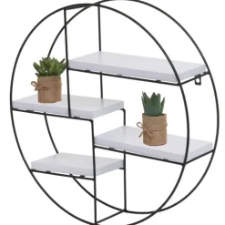 BERLINLODGE Wandregal rund HxBxT 45x45x11cm 4 Regalböden Metall Massiv-Holz Industrial Weiß Hängeregal Schweberegal Regal