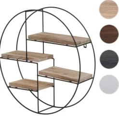 BERLINLODGE Wandregal rund HxBxT 45x45x11cm 4 Regalböden Metall Massiv-Holz Industrial Weiß Hängeregal Schweberegal Regal