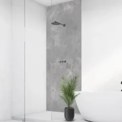 Beton, 125x210cm, fugenlose Wandpaneele aus Alu-Verbund 3mm, Duschrückwand