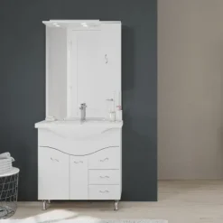 Bodenstehendes Badmöbel Set mit Hängeschrank, glänzend weiß | Easy