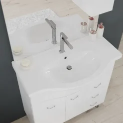 Bodenstehendes Badmöbel Set mit Hängeschrank, glänzend weiß | Easy