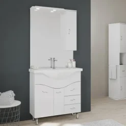 Bodenstehendes Badmöbel Set mit Hängeschrank, glänzend weiß | Easy