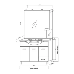 Bodenstehends Badmöbelset mit Beleuchtung und Hängeschrank, 106 cm | Rimini