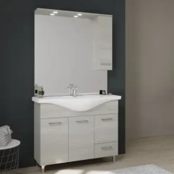 Bodenstehends Badmöbelset mit Beleuchtung und Hängeschrank, 106 cm | Rimini