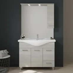 Bodenstehends Badmöbelset mit Beleuchtung und Hängeschrank, 106 cm | Rimini