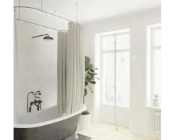 Burschberg Duschvorhangstange Oval Ø 10 mm 75 x 150 x 75 cm mit Deckenhalter 50 cm edelstahl gebürstet matt
