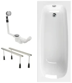 Calmwaters® Badewannen-Set 180x80 cm Original, Made in EU, 3in1 Acryl-Badewanne mit Wannenfüßen & Ablaufgarnitur, ergonomische Körperform-Wanne komplett Set, 180 x 80 cm, Weiß, 99000343