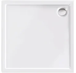 Calmwaters® Duschwannen-Set Modern Select, Flache Acryl-Brausewanne mit Wannenträger und Excenter-Ablaufgarnitur, 80 x 80 x 2,5 cm, Komplettset Acrylwanne, Bodengleicher Einbau, Weiß, 99000119