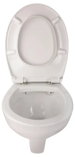 Calmwaters® Erhöhtes Wand WC spülrandlos Modern Plus mit Toilettendeckel, + 6 cm Erhöhung, inklusive abnehmbarem WC Sitz mit Absenkautomatik und Schnellbefestigung, Tiefspüler, Weiß, 08AB5815