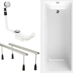 Calmwaters® Rechteck Badewannen-Set 170x75 cm mit Wannenfüßen & Ablaufgarnitur, Made in EU, Acrylwanne Modern Square, Körperformwanne, Set Badewanne komplett, 170 x 75 cm, Weiß, 99000284