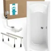 Calmwaters® Rechteck Badewannen-Set 180x80 cm mit Wannenfüßen & Ablaufgarnitur, Acrylwanne Modern Curved, Duowanne für zwei, Set Badewanne komplett, 180 x 80 cm, Weiß, 99000299