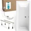 Calmwaters® Rechteck Badewannen-Set 180x80 cm mit Wannenfüßen & Ablaufgarnitur, Acrylwanne Modern Select, Duowanne mit Ablauf mittig für zwei, Set Badewanne komplett, 180 x 80 cm, Weiß, 99000296