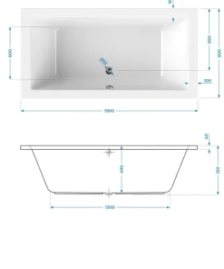 Calmwaters® Rechteck-Badewanne 190x90 cm, Acrylwanne Modern Square 2, Duo-Badewanne für zwei Personen, ergonomische Körperformbadewanne, Maße 190 x 90 cm, Rechteckbadewanne Weiß, 02SL3322