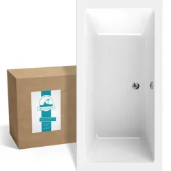 Calmwaters® Rechteck-Badewanne 190x90 cm, Acrylwanne Modern Square 2, Duo-Badewanne für zwei Personen, ergonomische Körperformbadewanne, Maße 190 x 90 cm, Rechteckbadewanne Weiß, 02SL3322