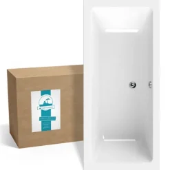 Calmwaters® Rechteck-Badewanne 180x80 cm, Acrylwanne Modern Select, Duo-Badewanne für zwei Personen, ergonomische Körperformbadewanne, Maße 180 x 80 cm, Rechteckbadewanne Weiß, 02SL3316